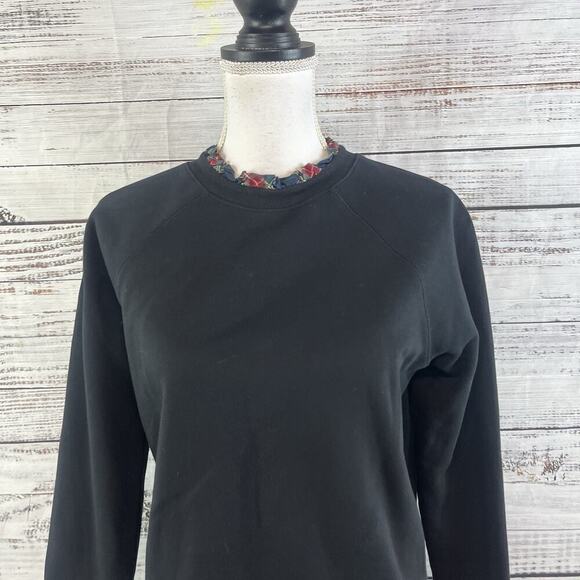 J. Crew Pull Over Sweatshirt sz Small Navy Blue Red Plaid Ruffle Casual Stretch - Picture 2 of 8